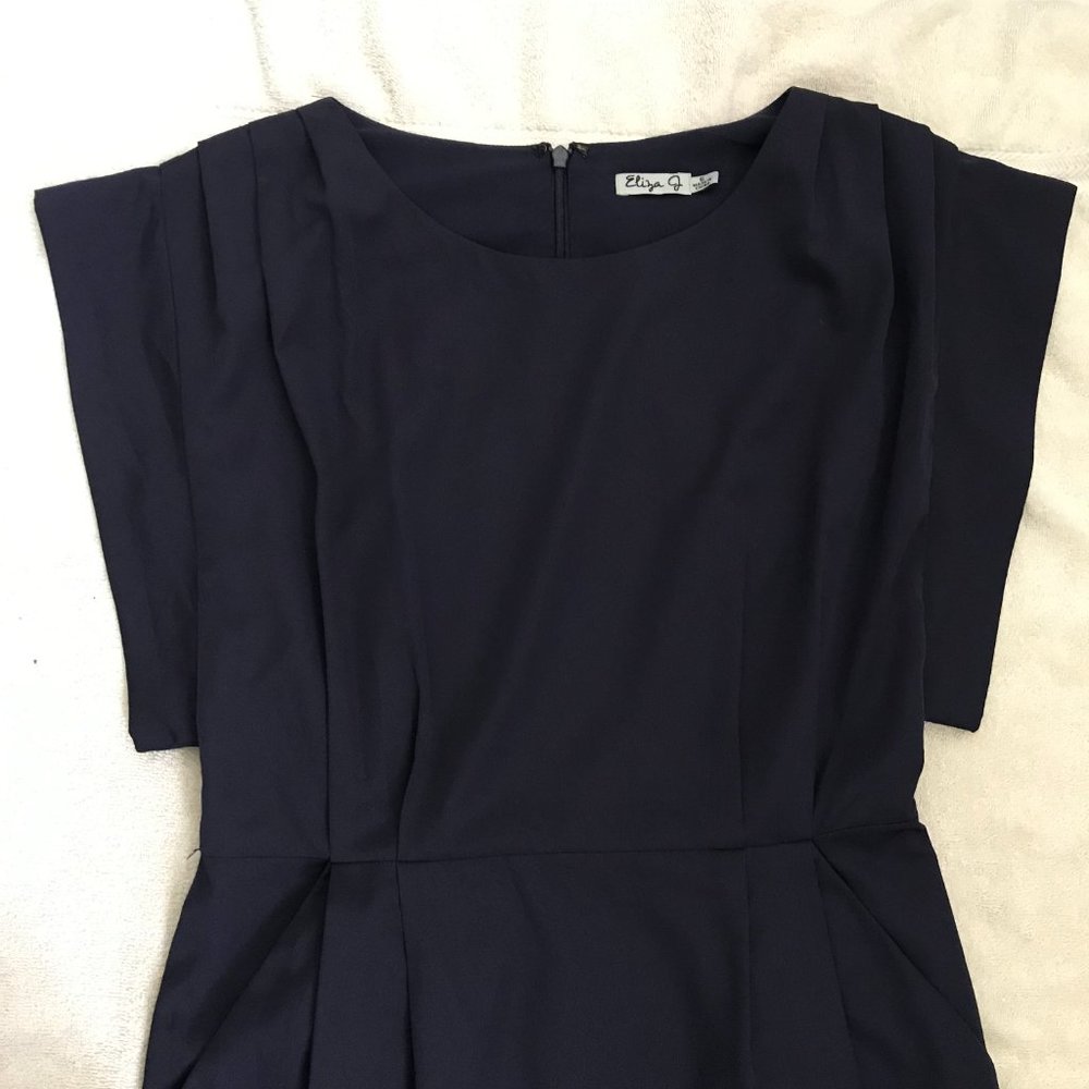 Eliza J Purple Belted Dress Boxy Cap Drape Sleeves Size 6 - Picture 4 of 9
